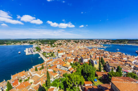 Blick von der Kirche der Heiligen Euphemia auf Rovinj, Halbinsel Istrien, Kroatien, Europa, lizenzfreies Stockfoto