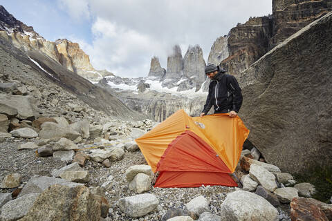 Bergsteigercamping im Nationalpark Torres del Paine, Patagonien, Chile, lizenzfreies Stockfoto