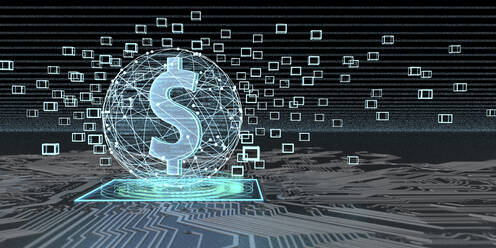 Dollar-Währung auf Basis der Blockchain-Technologie, 3D-Illustration - ALF00761