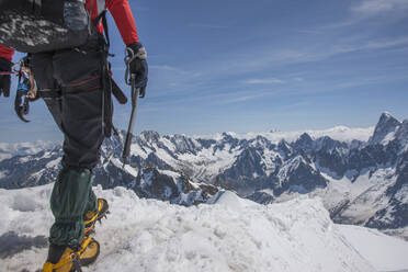 Caucasian hiker on mountaintop, Mont Blanc, Chamonix, France - BLEF11982