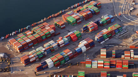 Aerial view of containers in industrial shipyard - BLEF12124