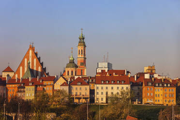 Old Town houses and churches at sunrise, Warsaw, Poland - ABOF00431