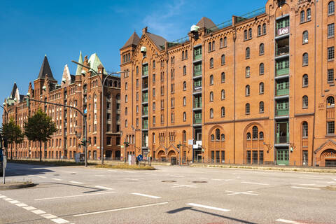 Backsteingebäude, Speicherstadt, Hamburg, Deutschland, lizenzfreies Stockfoto