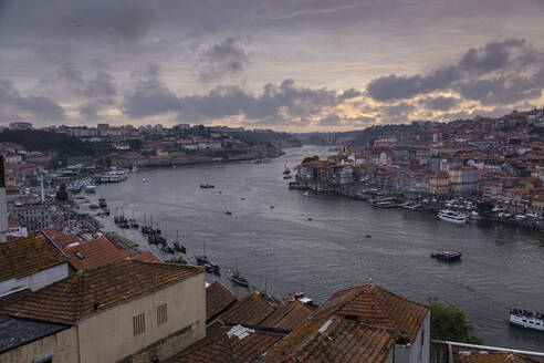 Blick über Porto und den Fluss Douro in der Abenddämmerung, Portugal - FCF01792