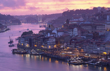 Blick über Porto und den Fluss Douro in der Abenddämmerung, Portugal - FCF01795