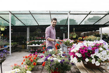 Customer of a garden center looking at plants - JRFF03520