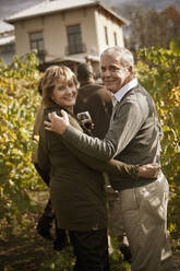 Friends drinking wine in vineyard - BLEF12305