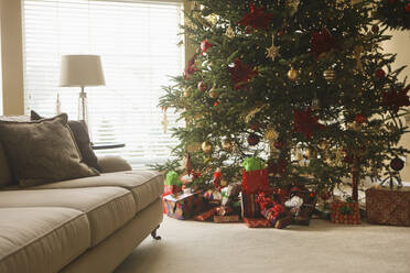 Christmas tree and gifts in living room - BLEF12313