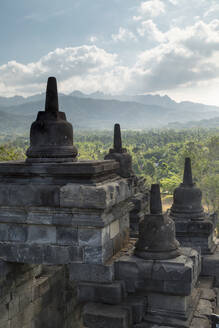 Spires on Temple of Borobudur, Borobudur, Indonesia - BLEF12395