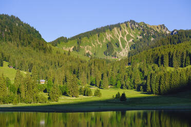 Scenic view of Bodenschneid mountain and Spitzingsee Lake, Bavaria, Germany - SIEF08835