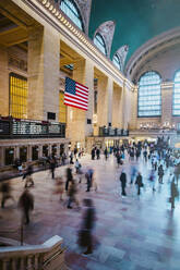 Blurred view of people in train station, New York, New York, United States - BLEF12843