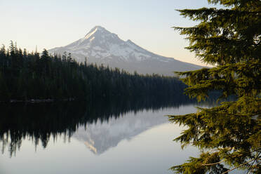 Mount Hood spiegelt sich in Lost Lake, Hood River, Oregon, Vereinigte Staaten - BLEF12936