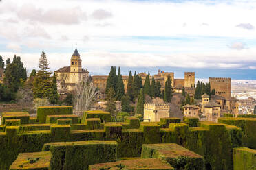 Blick auf die Alhambra-Palastanlage von Generallife, Granada, Spanien - TAMF01904