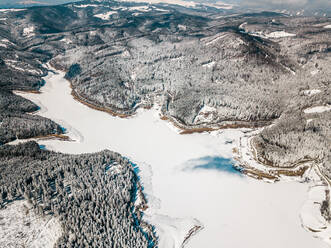 Aerial view of snow covered trees on mountains at Styria, Austria - DAWF00896