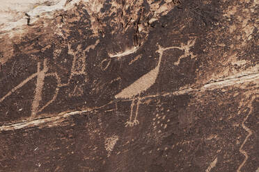 Nahaufnahme einer Schnitzerei auf einem Felsen, Petrified Forest National Park, Arizona, Vereinigte Staaten - BLEF13100