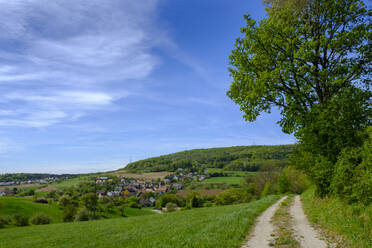 Blick auf eine grüne Landschaft gegen den Himmel in Oberfranken, Deutschland - LBF02651