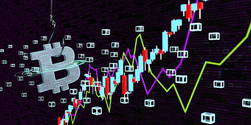 Bitcoin als Köder für eine Falle, 3D Illustration - ALF00766