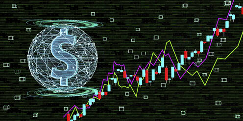 Wachstum des Dollarkurses durch Digitalisierung, 3D-Illustration - ALF00768