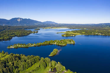 Scenic view of Staffelsee lake and Buchau Island, Bavarian Alps, Germany - LHF00670