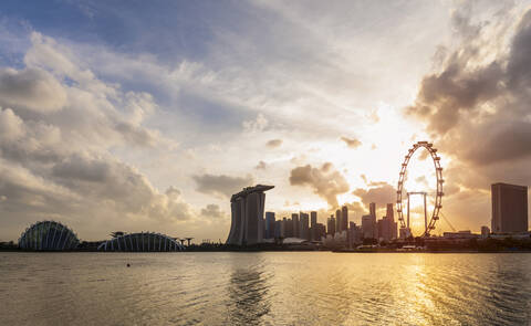 Gardens by the Bay and skyline with Singapore Flyer, Singapore stock photo