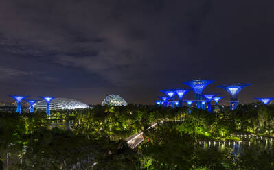 Gardens by the Bay with Supertree Grove and skywalk at night, Singapore - HSIF00722