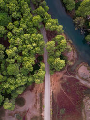 Luftaufnahme einer Straße in der Lagune von Kalogria, Griechenland. - AAEF00435