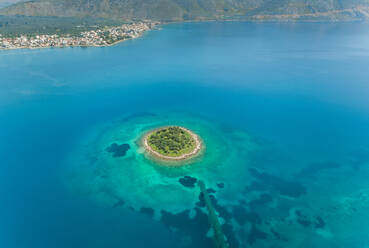 Aerial view of small islet of Itea called Agios Athanasios in Greece - AAEF00639