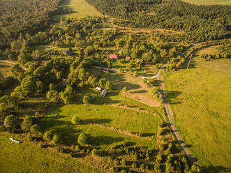Luftaufnahme von Häusern im Wald auf dem Lande in Estland. - AAEF00932
