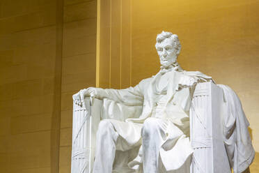 View of Lincoln statue in the Lincoln Memorial at night, Washington D.C., United States of America, North America - RHPLF00014