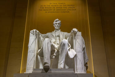 View of Lincoln statue in the Lincoln Memorial at night, Washington D.C., United States of America, North America - RHPLF00015