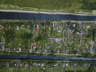 Aerial view of Ladoga canals at Shlisselburg, Russia - KNTF02994