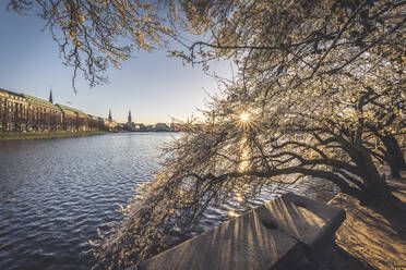 Binnenalster gegen klaren Himmel im Frühling, Hamburg, Deutschland - KEBF01287