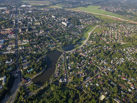 Luftaufnahme der Stadt Sergiev Posad, Moskau, Russland, lizenzfreies Stockfoto