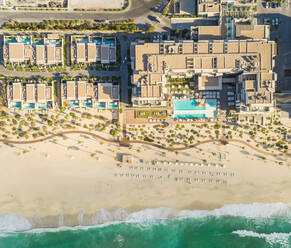 Aerial view of resort and beach on Pearl Jumeirah island in Dubai, U.A.E. - AAEF01076