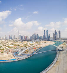 Panoramic aerial view of the Tolerance pedestrian Bridge in Dubai, U.A.E. - AAEF01125
