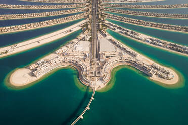 Aerial view of the Palm Jumeirah island in Dubai, U.A.E. - AAEF01129