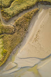 Luftaufnahme eines kleinen Baches, der ein Feuchtgebiet durchquert, Niederlande. - AAEF01443