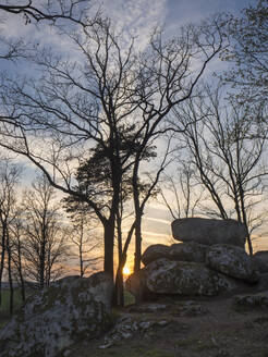 Silhouette Bäume gegen Himmel bei Sonnenuntergang, Bayern, Deutschland - HUSF00052