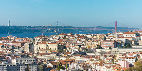 April 25th Bridge and cityscape against clear blue sky in Lisbon, Portugal - WDF05383
