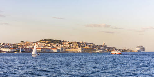 Scenic view of Tagus River against sky in Lisbon, Portugal - WDF05385