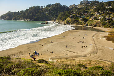 Blick von oben auf Strand und Hänge, Muir Beach, Kalifornien, Vereinigte Staaten - BLEF14336