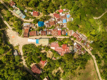 Aerial view of colourful rooftops and road in Dalaguete, Philippines. - AAEF01802