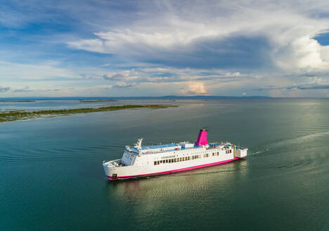 Aerial view of one passenger cruise ship near Shell Island, Philippines. - AAEF01816