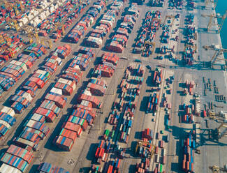 Aerial view of gigantic cargo port full of containers, Dubai, U.A.E. - AAEF01888