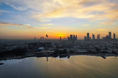 Aerial view of Dubai skyscrapers during scenic sunset, Dubai, U.A.E. - AAEF01936