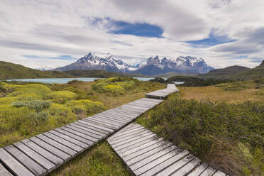 Boardwalks am Pehoe-See, Torres Del Paine-Nationalpark, Patagonien, Chile, Südamerika - RHPLF00238