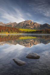 Pyramid Mountain reflected in Patricia Lake in autumn, Jasper National Park, UNESCO World Heritage Site, Canadian Rockies, Alberta, Canada, North America - RHPLF00420