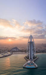 Panoramic aerial view of the luxurious Burj Al Arab Hotel in the bay of Dubai. - AAEF02274