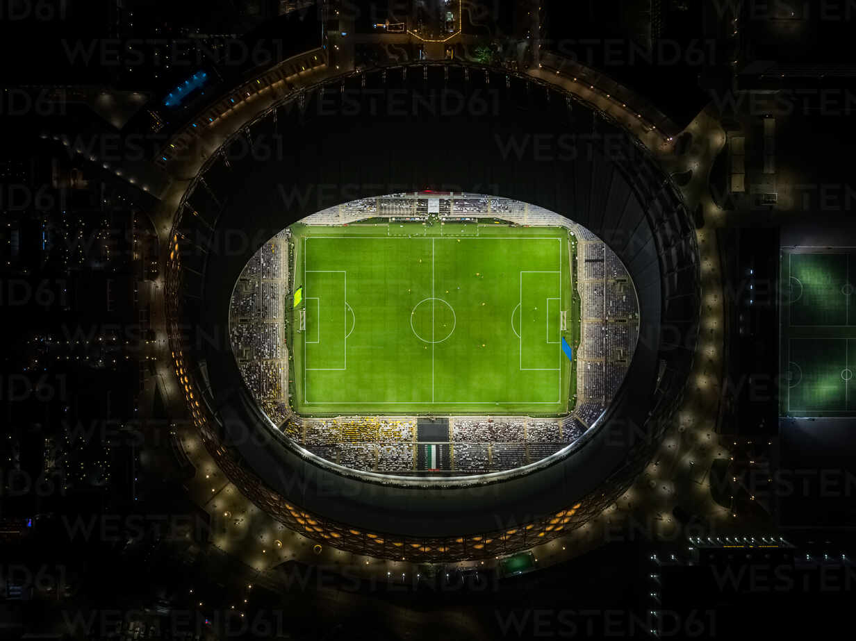 Aerial Night View Of Illuminated Hazza Bin Zayed Stadium In Abu Dhabi 5290