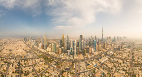Aerial panoramic view of Dubai skyscrapers, landmarks and cityscape ,UAE. - AAEF02284